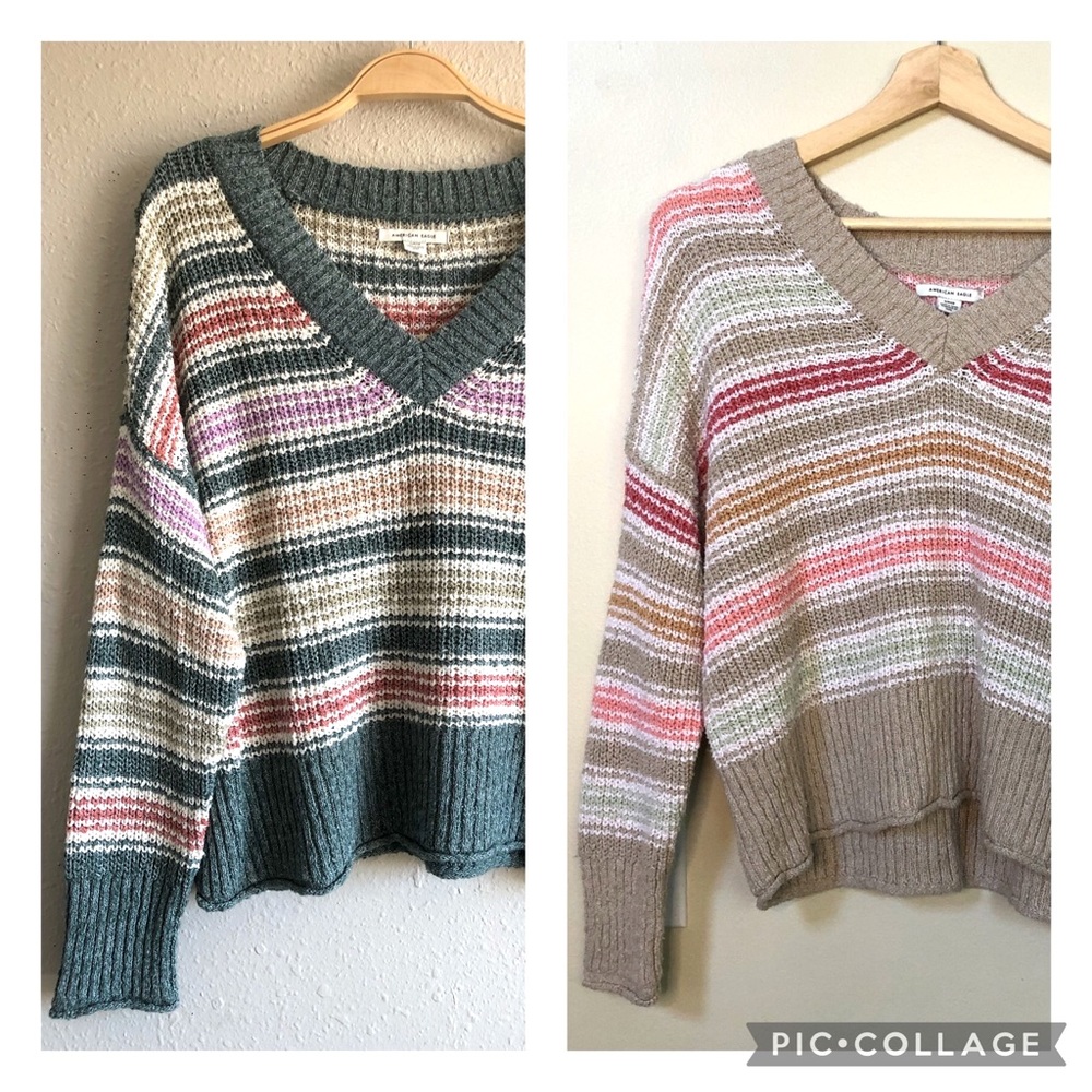 Set of 2 American Eagle Striped Colorful Knit Sweaters | S